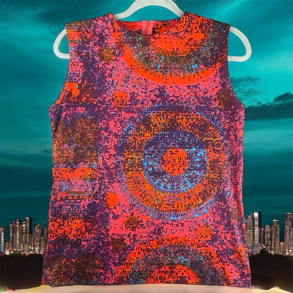 VTG Francis X Colorful Abstract Print Tank Top Sz Medium 90s Boho Punk